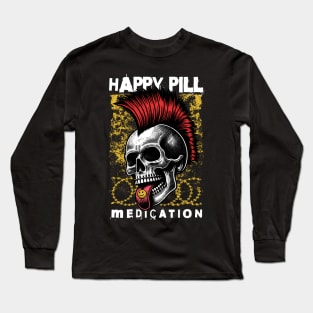 Skull Punk | Happy Pill Medication | T Shirt Design Long Sleeve T-Shirt